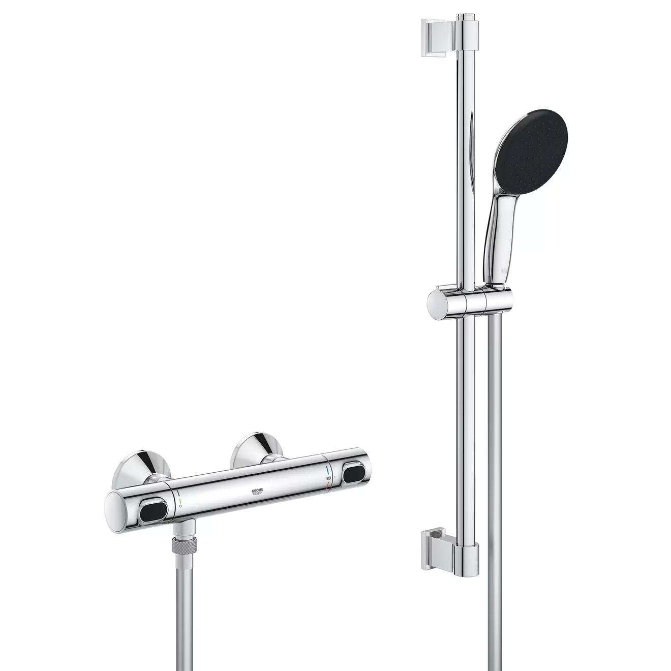 Grohe Precision Flow 600 Chrome effect Wall-mounted Thermostatic Mixer Shower kit & 1500m hose length