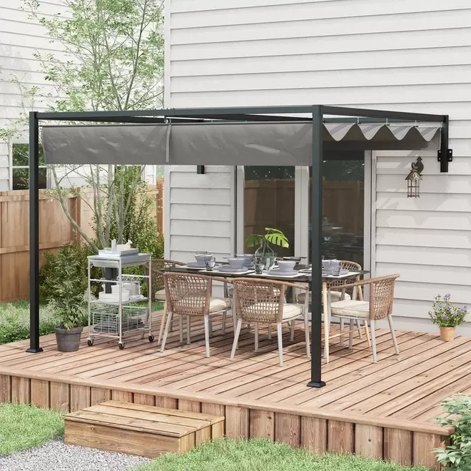 Outsunny 2 x 3m Retractable Lean to Pergola