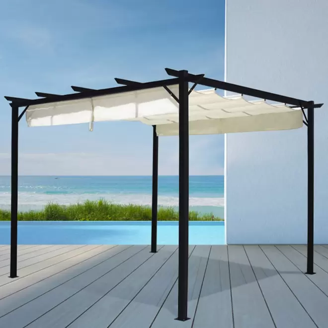 Living and Home Beige Square Metal Pergola Gazebo with Canopy 3 x 3m