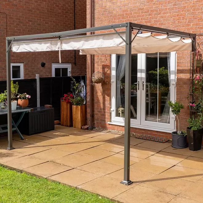 Jack Stonehouse 3 x 3m Beige Metal Pergola with Retractable Canopy
