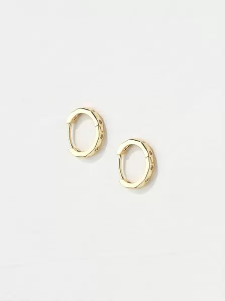 Gold Tone Gem Huggie Hoops Earrings