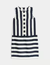 Pure Linen Striped Knee Length Shift Dress