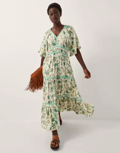 Saoirse Floral Tiered Midi Dress Ivory