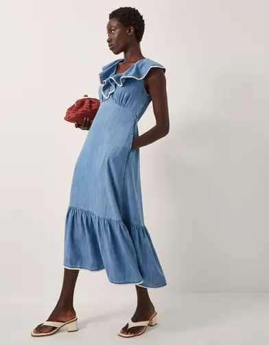 Dottie Sleeveless Ruffle Midi Dress Blue