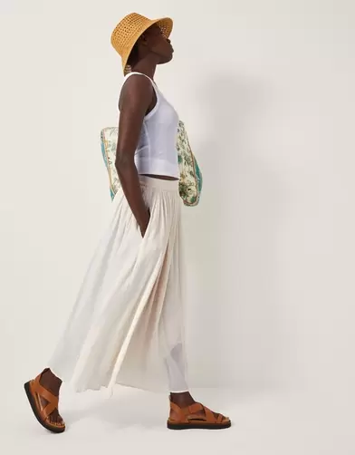 Bethany Crinkle Midi Skirt Cream