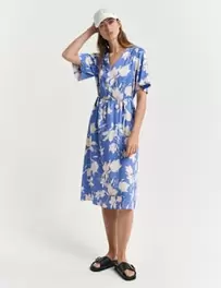 Floral V-Neck Belted Tea Dress