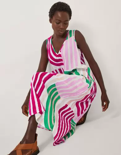 Georgia Sleeveless Stripe Midi Dress Ivory