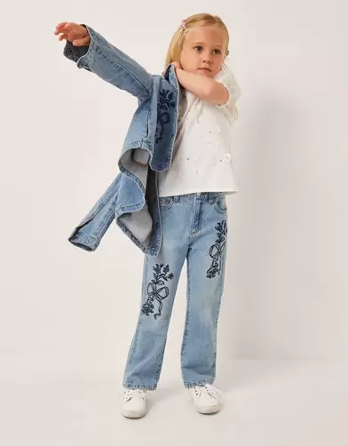 Bow Embroidered Jeans Blue