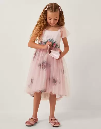 Charlotte Short Sleeve Floral Tulle Dress Pink