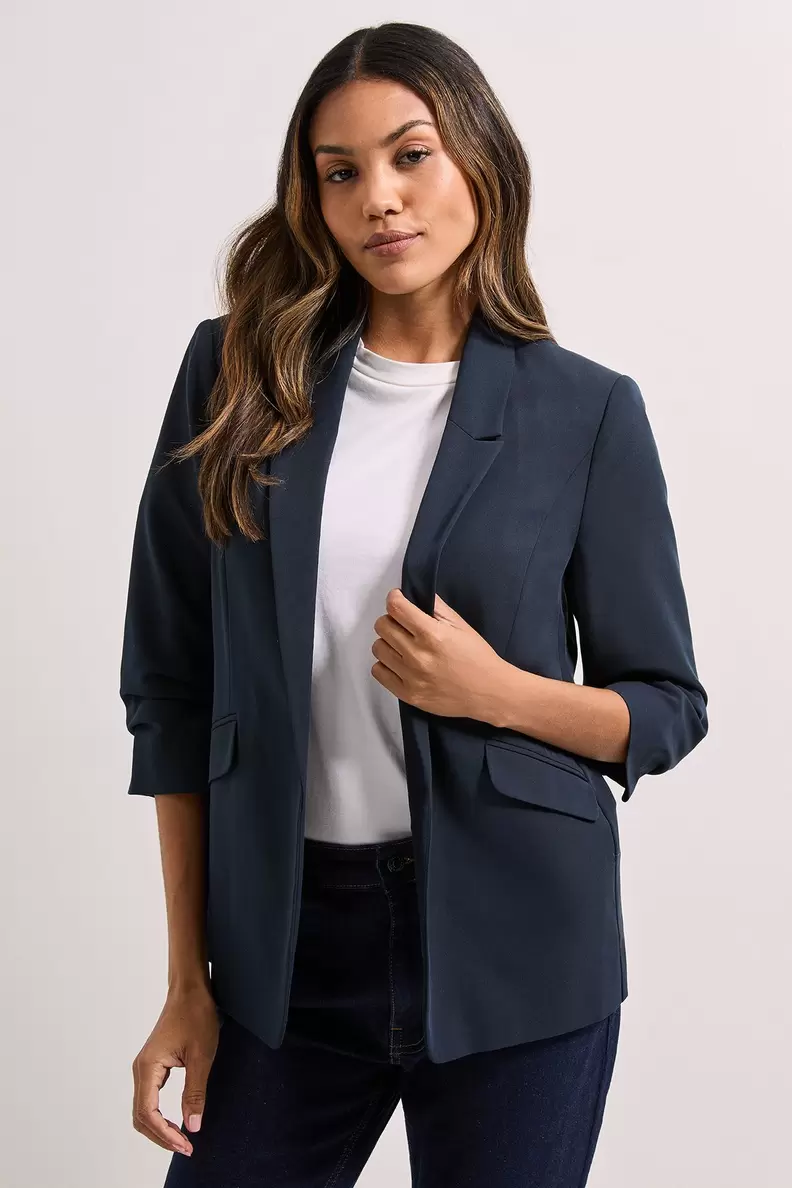 Ruched Sleeve Blazer