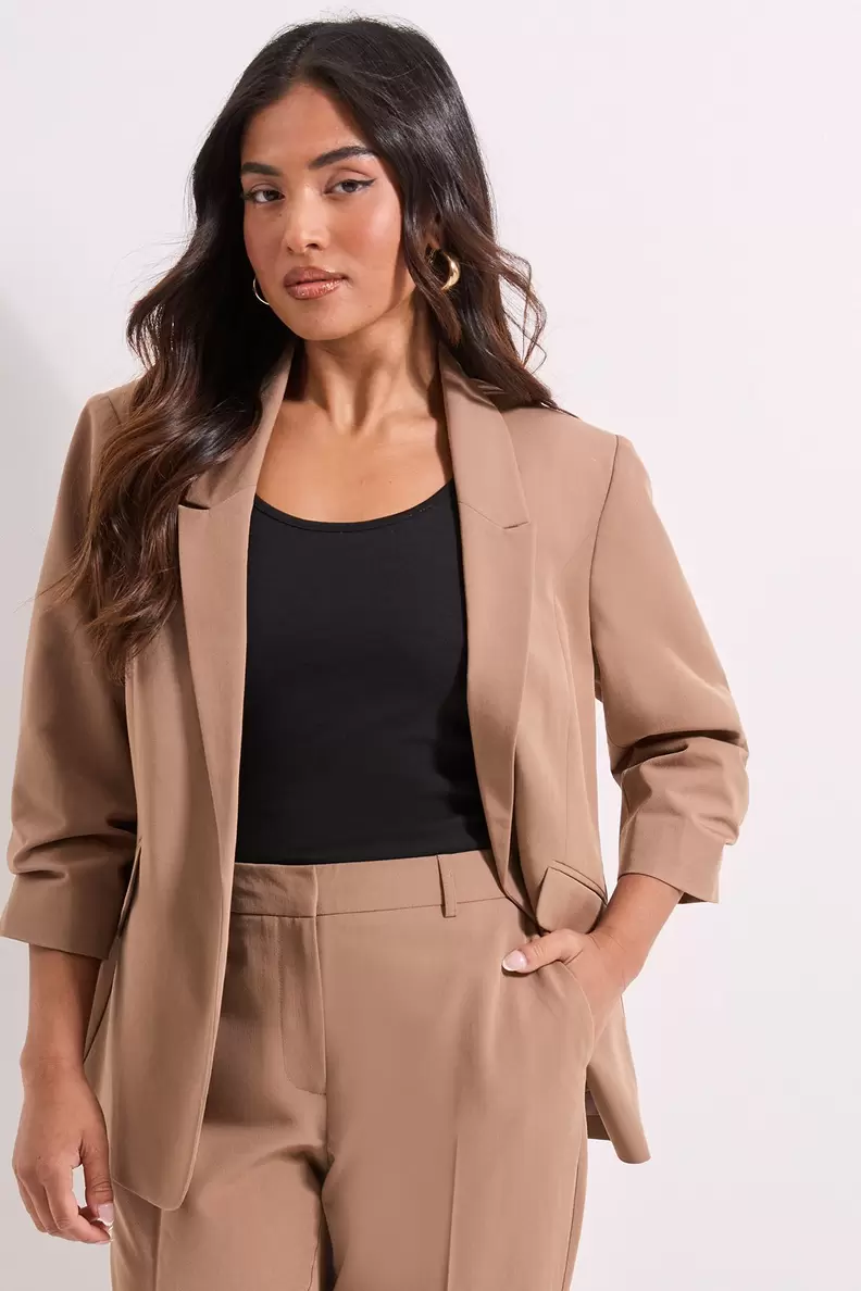 Petite Ruched Sleeve Blazer