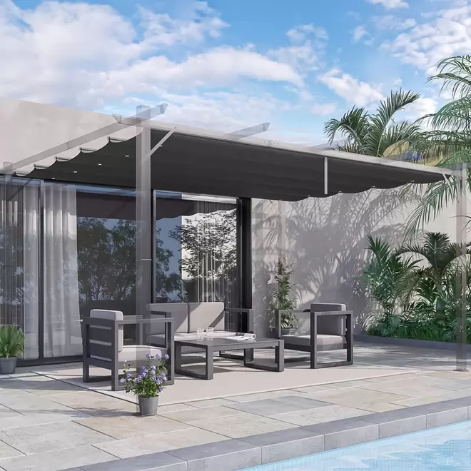 Outsunny 4 x 3m Dark Grey Retractable Pergola Replacement Canopy