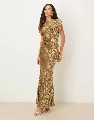 ASOS DESIGN velvet devore crew neck sleeveless maxi with tie back in mocha
