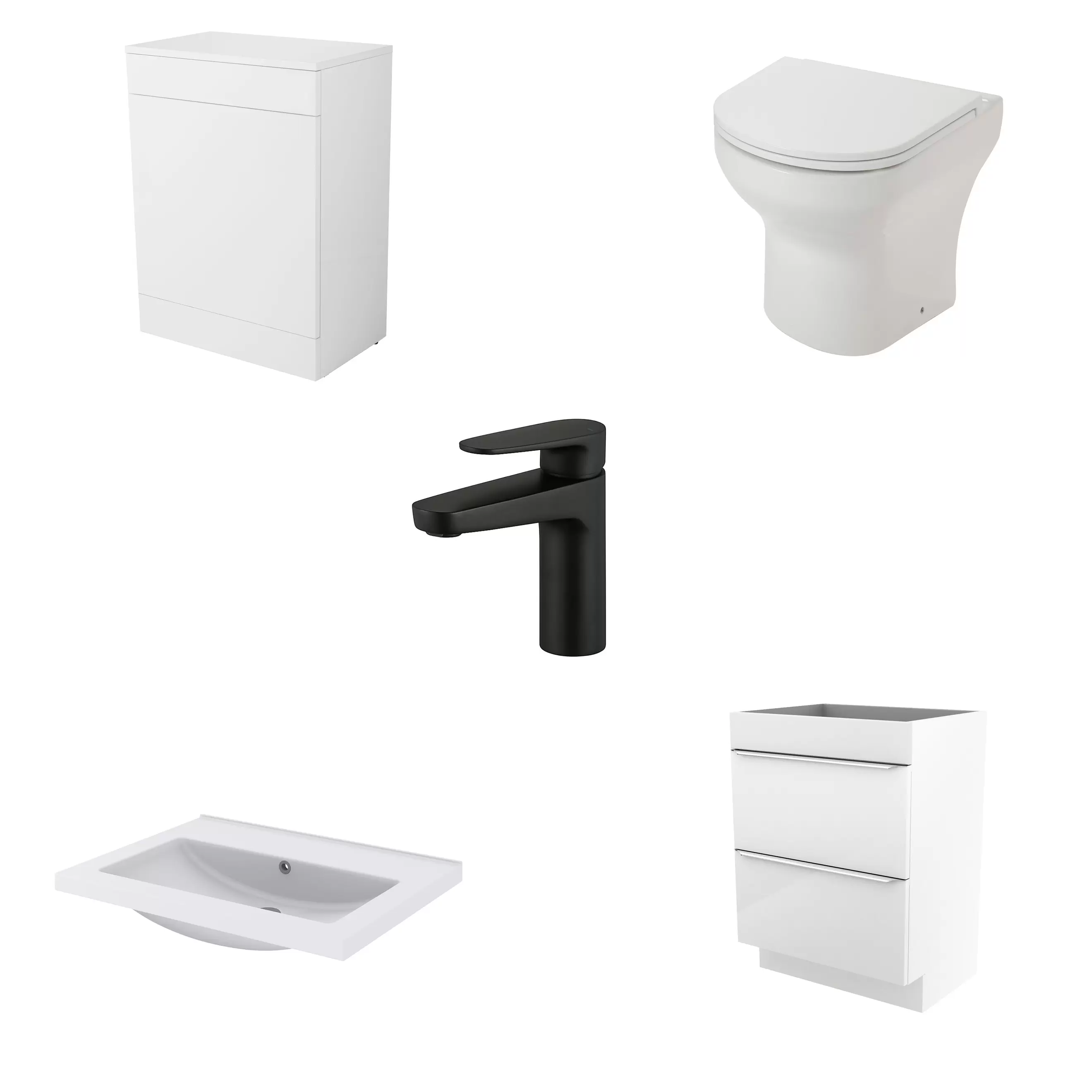 GoodHome Cavally Freestanding & wall-mounted Toilet, basin, tap & vanity unit set with Black Tap