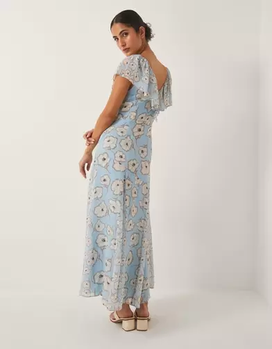 Chloe Floral Ruffle Maxi Dress Blue