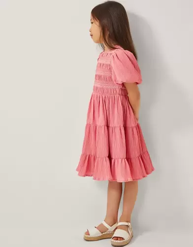 Smocked Puff Sleeve Dress Pink