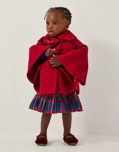 Baby Velvet Bow Cape Coat Red