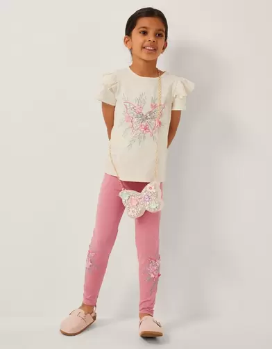 Butterfly Embellished Leggings Pink