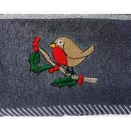 Kitchen Tea Towel Xmas Robin Grey