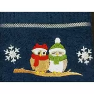 Kitchen Tea Towel Xmas Owls On Navy