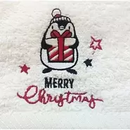 Kitchen Tea Towel Xmas Penguin White