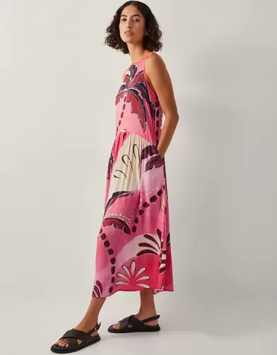 Alex Palm Print Midi Dress Orange