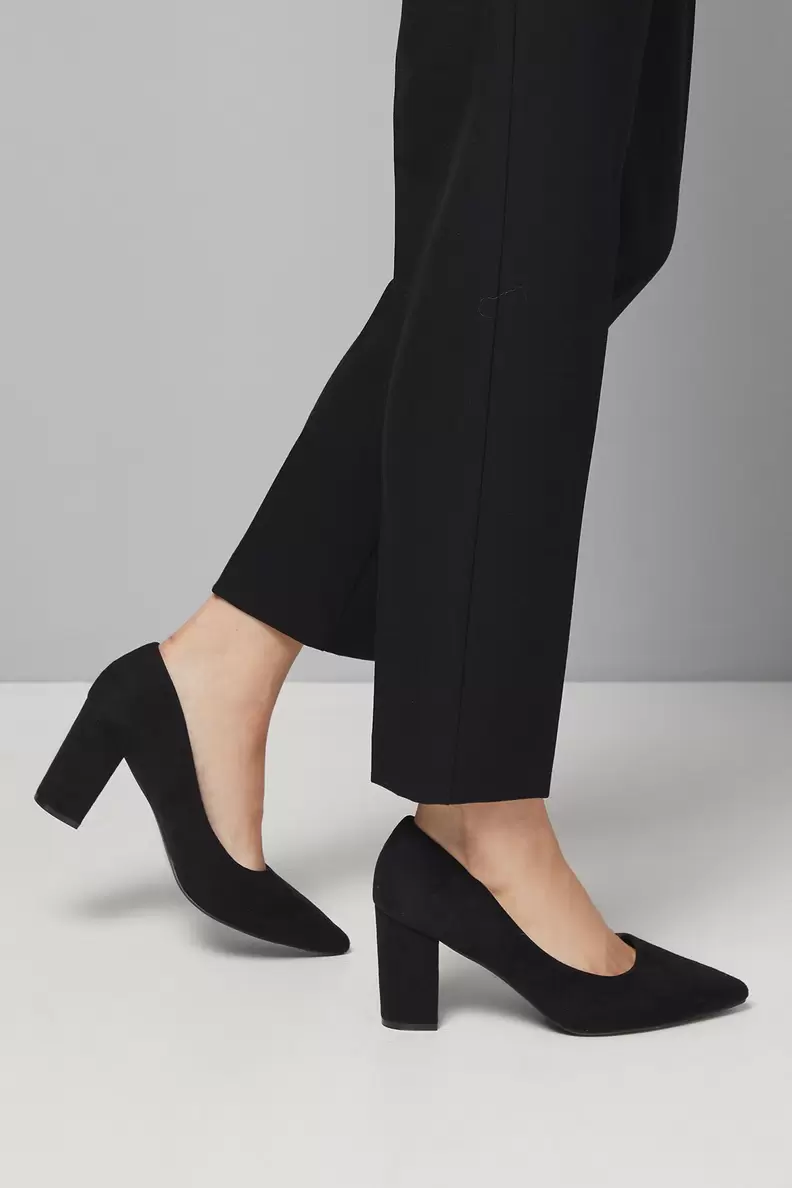 Good For The Sole: Wide Fit Exmoor Faux Suede Comfort Medium Block Heel Court Shoes