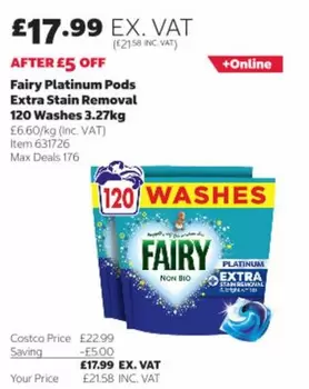 Fairy - Platinum Pods Extra Stain Removal 120 Washes 3.27kg