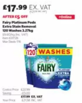 Fairy - Platinum Pods Extra Stain Removal 120 Washes 3.27kg