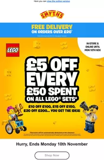 Smyths Toys catalogue in Solihull | £5 Off Every £50 Spend On All Lego Sets | 2025-11-10T00:00:00.000Z - 2025-11-20T00:00:00.000Z