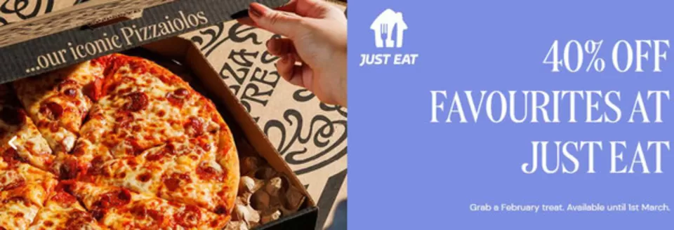 Pizza Express catalogue in Thurrock | 40% Off Favourites At Just Eat | 2026-02-03T00:00:00.000Z - 2026-03-01T00:00:00.000Z