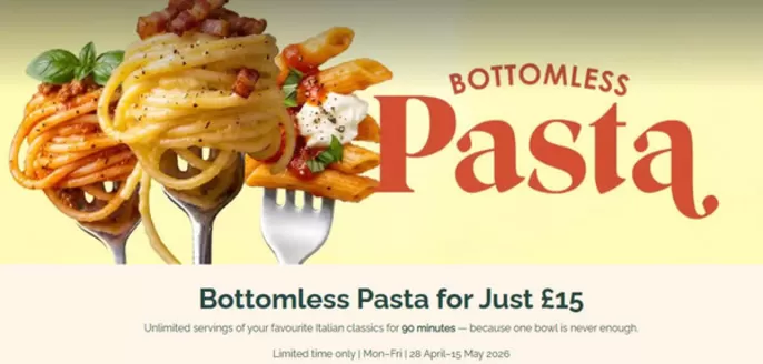 Bella Italia catalogue in Thames Ditton | Bottomles Pasta For Just £15  | 2026-04-30T00:00:00.000Z - 2026-05-15T00:00:00.000Z