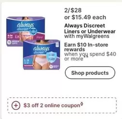 Always - Discreet Liners or Underwear