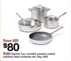 7-pc. nonstick ceramic coated stainless steel cookware set