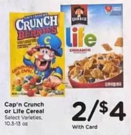 Quaker - Cap'n Crunch or Life Cereal
