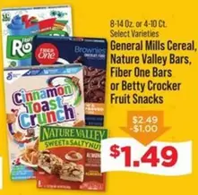General Mills - Cereal, Nature Valley Bars, Fiber One Bars or Fruit Snacks
