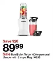 NutriBullet - Turbo 1000w personal blender with 2 cups