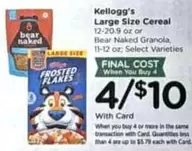 Kellogg's - Large Size Cereal or Bear Naked Granola