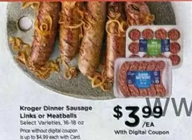 Dinner Sausage Links or Meatballs
