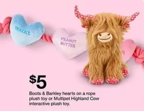 Plush - hearts on a rope plush toy or Multipet Highland Cow interactive plush toy