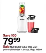 NutriBullet - Turbo 1000-watt personal blender + 2 cups