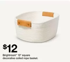 square - 13"  decorative coiled rope basket