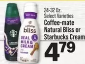 Coffee-Mate - Natural Bliss or Starbucks Cream
