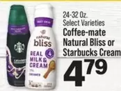 Coffee-Mate - Natural Bliss or Starbucks Cream