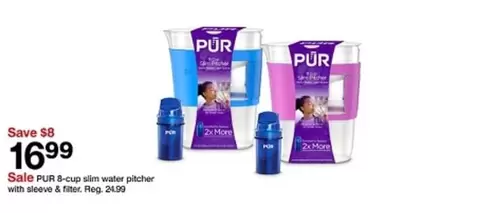 PUR 8-cup slim water pitcher with sleeve & filter