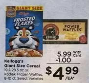 Kellogg's - Giant Size Cereal or Frozen Waffles