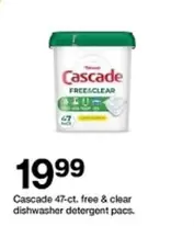 cascade - 47-ct. free & clear dishwasher detergent pacs