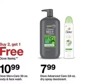Dove - Men+Care body & face wash, Advanced Care dry spray deodorant