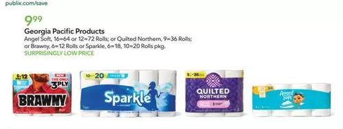 Angel Soft - , 16-64 or 12-72 Rolls or Quilted Northern, 9-36 Rolls or Brawny, 6-12 Rolls or Sparkle, 6-18, 10-20 Rolls pkg