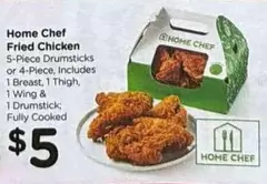 Fried Chicken 5-Piece Drumsticks or 4-Piece, Includes 1 Breast, 1 Thigh, 1 Wing & 1 Drumstick